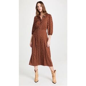 RIXO Brown Polka Dot Midi Dress